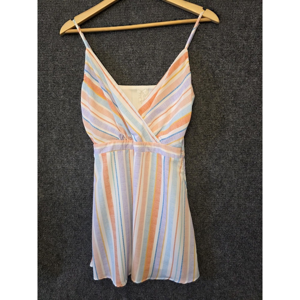 Striped Sundress Dress Women XS Multicolor V Neck Fit & Flare Mini Casual Summer